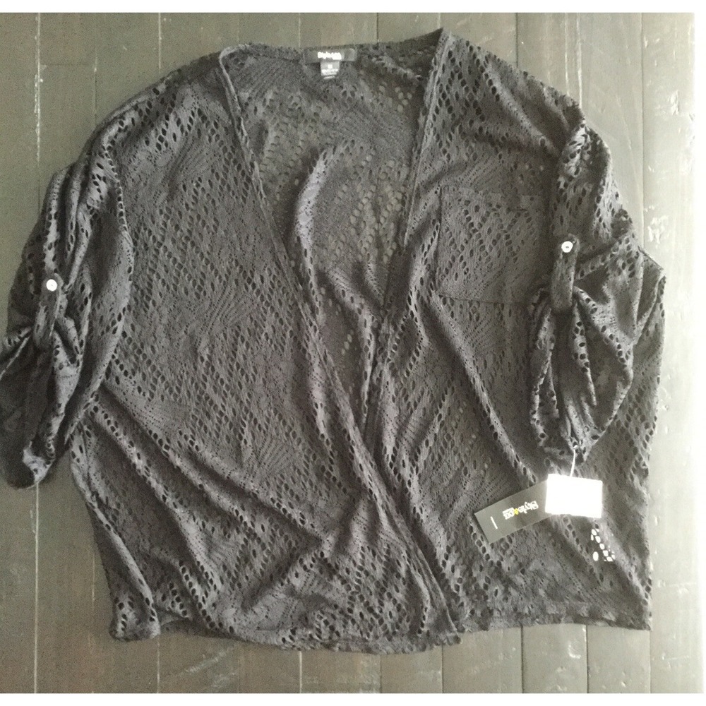 NWT Style & Co, Black Open Weave Wrap Jacket Plus Size 1X Cover-up New 0179